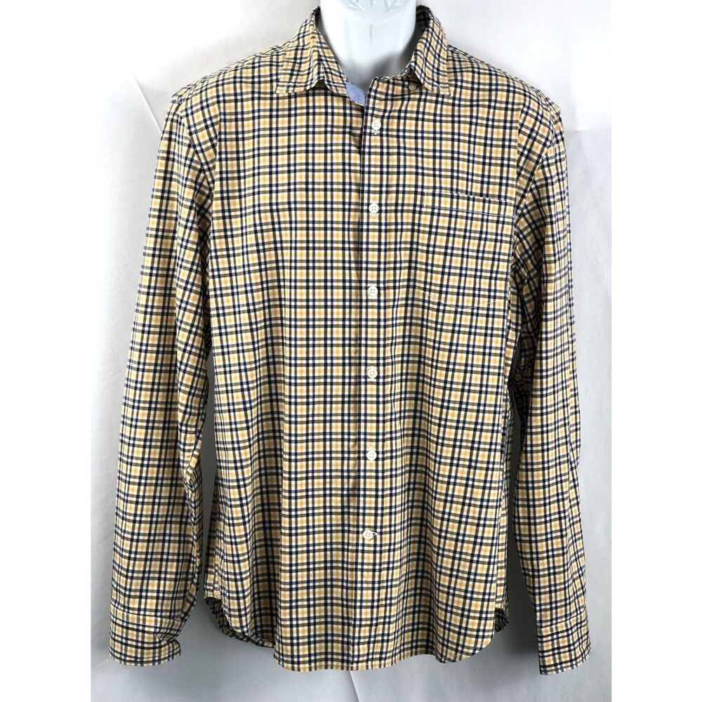 Banana Republic Oxford Shirt L Camden Yellow/blue Plaid ButtonUp Academia Preppy